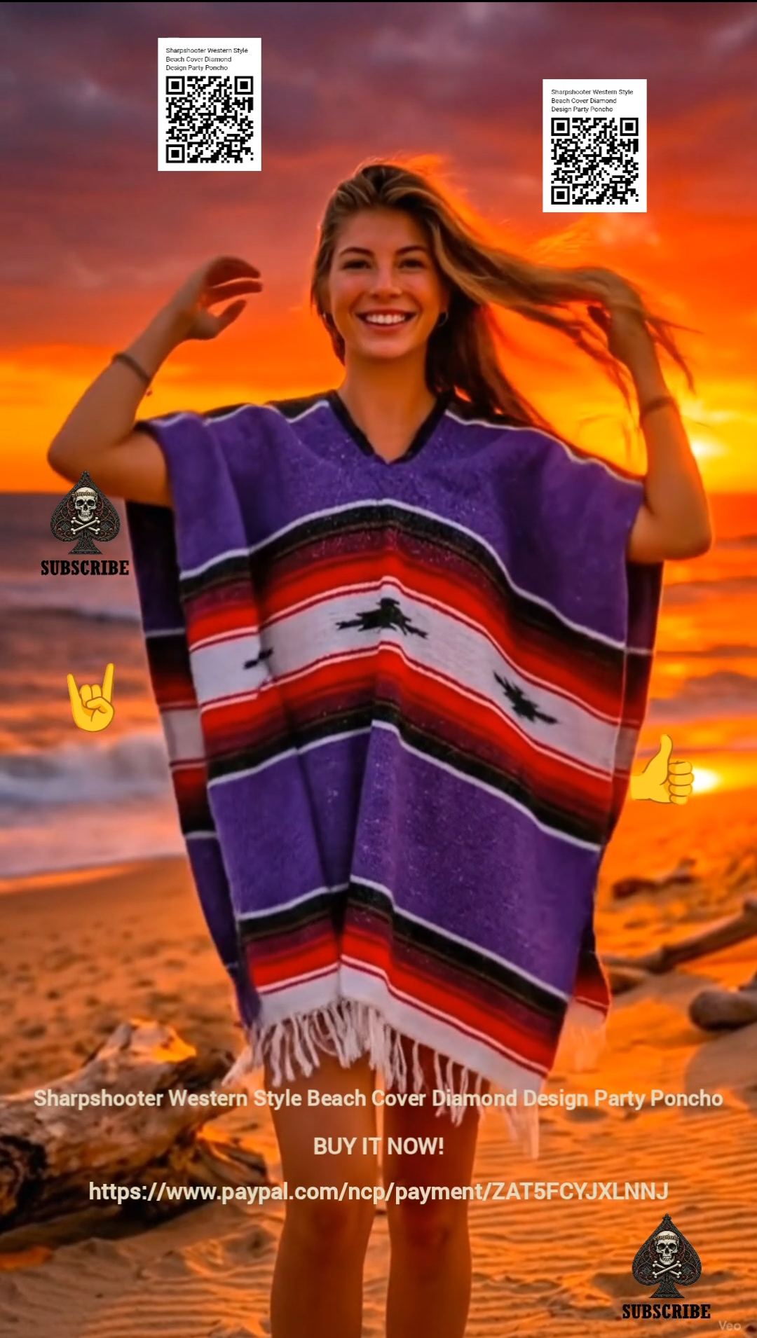 Purple-Sharpshooter-Western-Style-Beach-Cover-Diamond-Design-Party-Poncho
